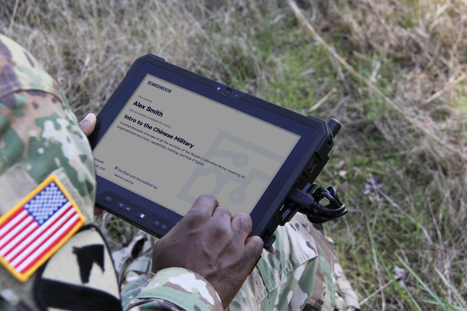 Soldiers learning on a tablet